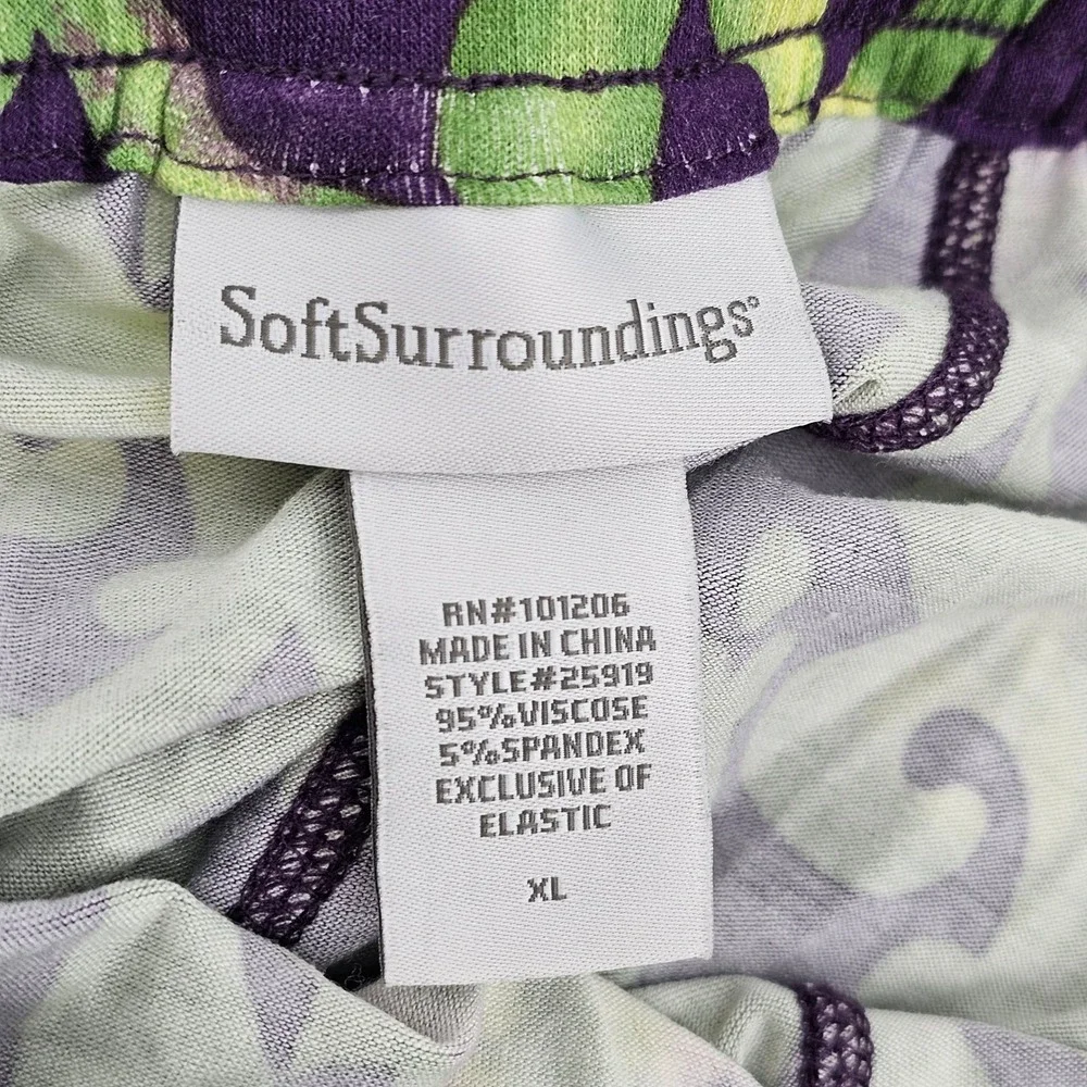 Soft Surroundings Maxi Skirt Women XL Green Purple Damask Scroll Stretch 25919